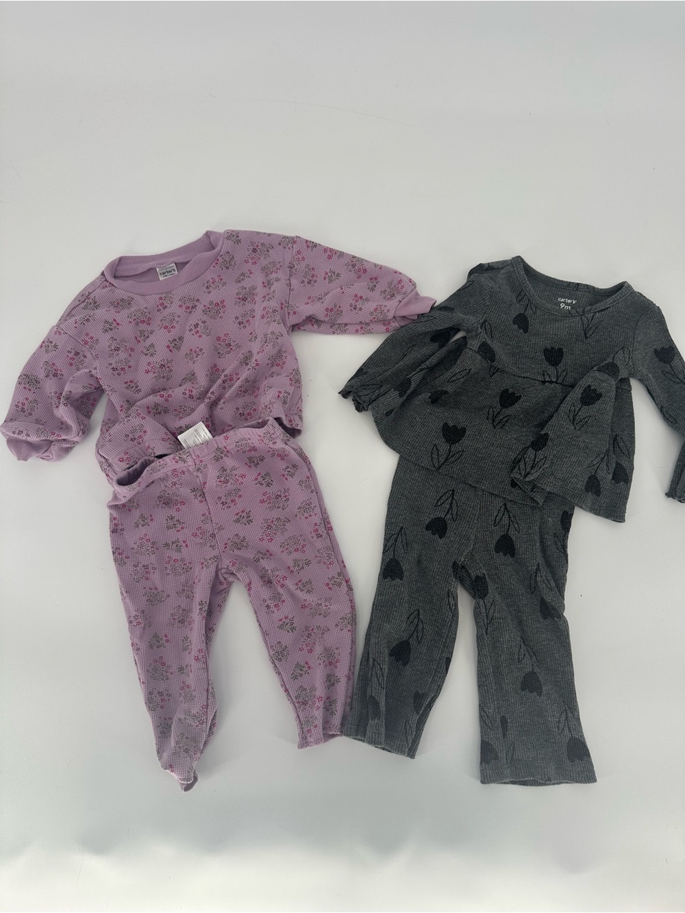 2-Piece Baby Sets - Lavender Floral & Charcoal Tulip 6-9 month baby girl